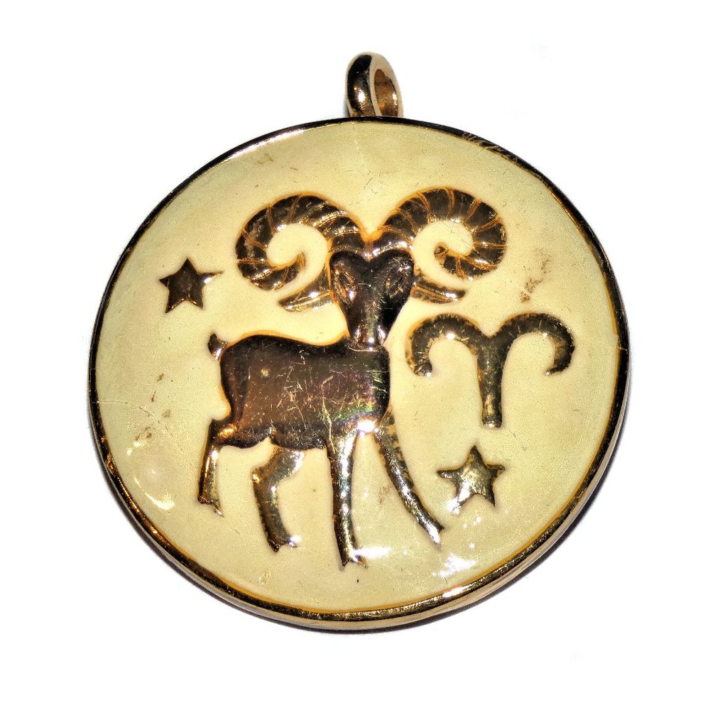 Signed Hattie Carnegie Ram Brooch Pin Aries Zodiac Horoscope Enamel Gold Tone